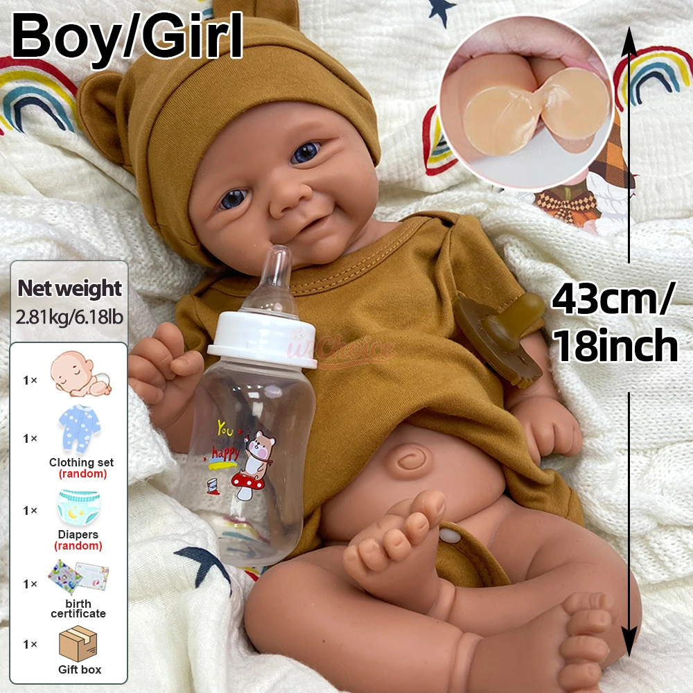 17Inch Hyper-Realistic Full Solid Silicone Reborn Baby Girl/Boy Hand-Finished Details Open Eyes for the Art Doll Collector