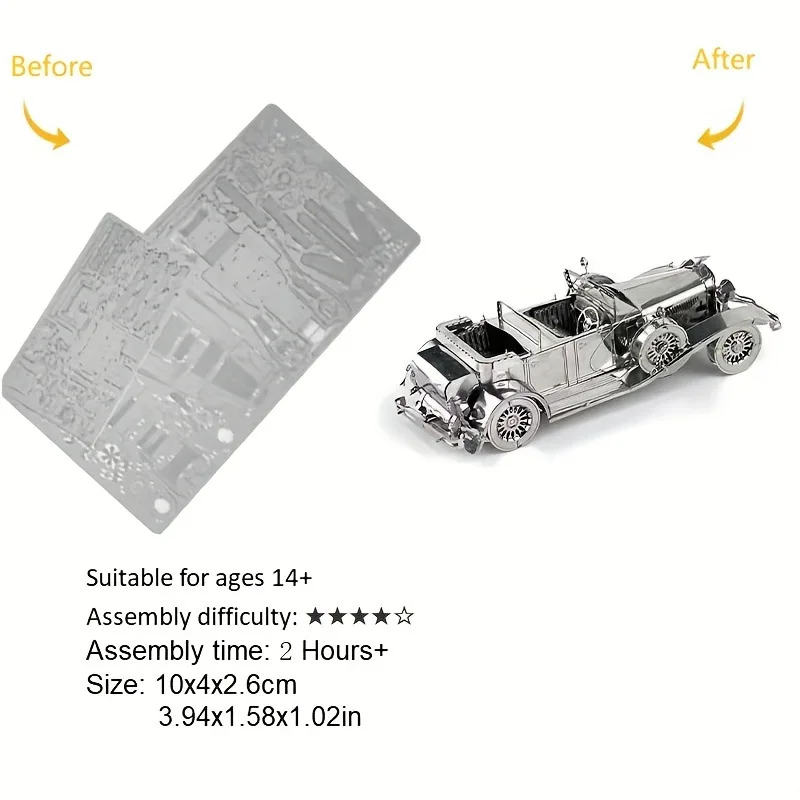 لغز معدني فضي/لون ثلاثي الأبعاد يمكنك صنعه بنفسك نموذج سيارة كلاسيكية ذات طابقين حافلة يدوية تجميع دراجة نارية لعبة ألغاز للأطفال هدية