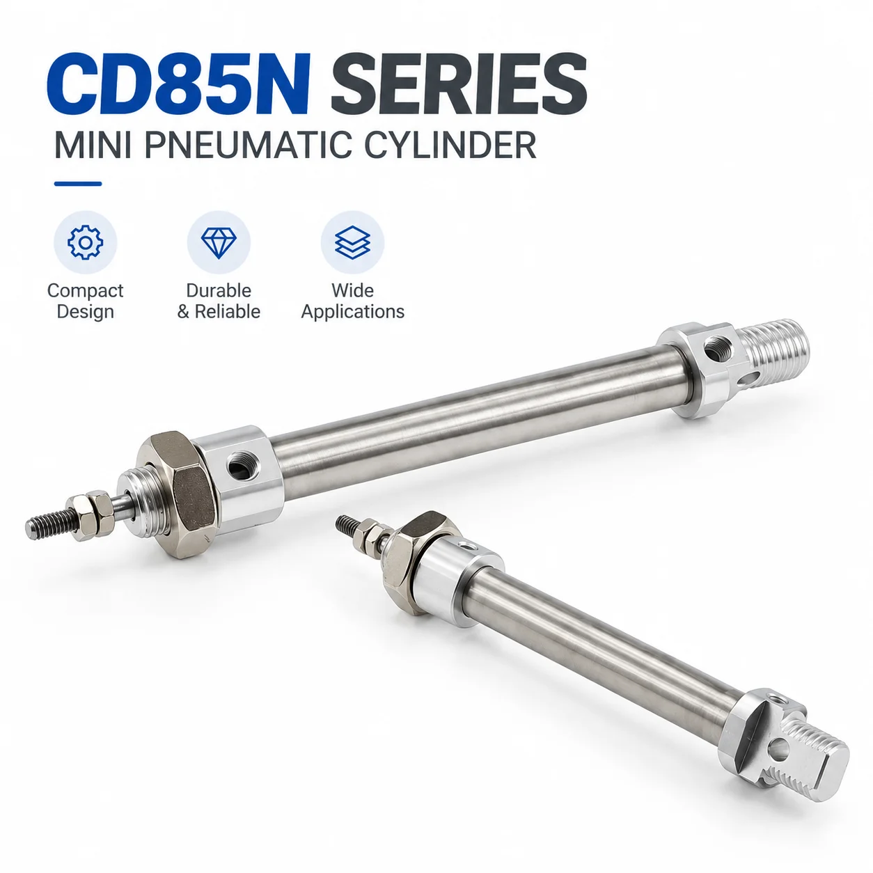 CD85N Mini Pneumatic Cylinder Stainless Steel Round Body Air Cylinder Double Acting Compact Industrial Automation CD85N8 10 12
