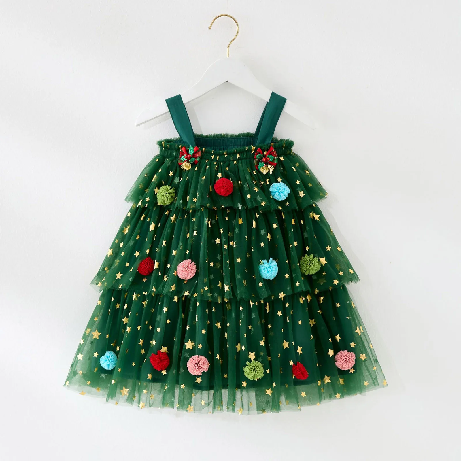 Toddler Baby Little Girl Christmas Sleeveless Dress Star Sequin Layered Tutu Tulle Dress Kids Girls Cake Smash Xmas Tree Dresses