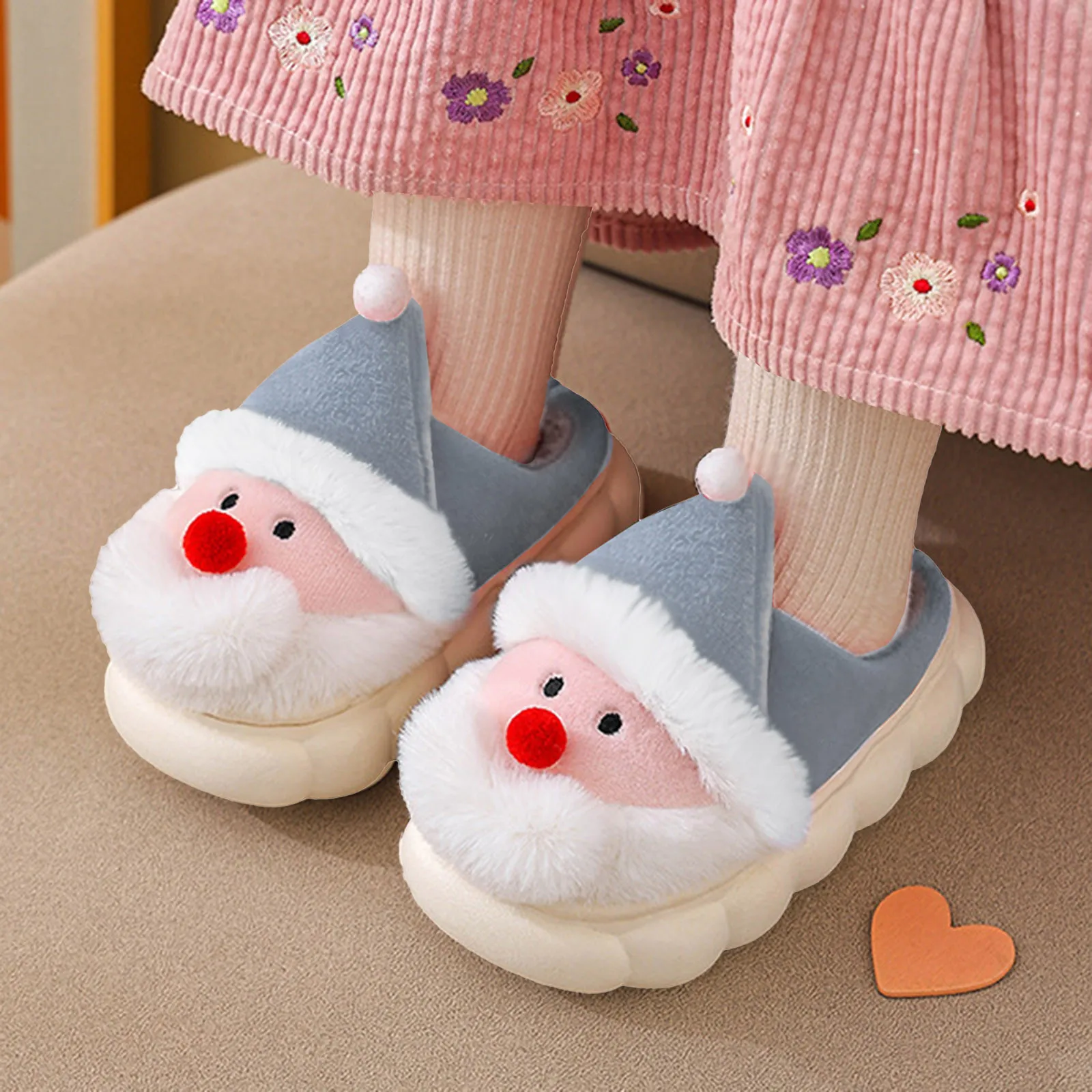 Christmas Children Slippers Boys/girls Santa Claus Plush Warm Comfortable Cute 1-3 Year Old Indoor Casual Cartoon Baby Slippers