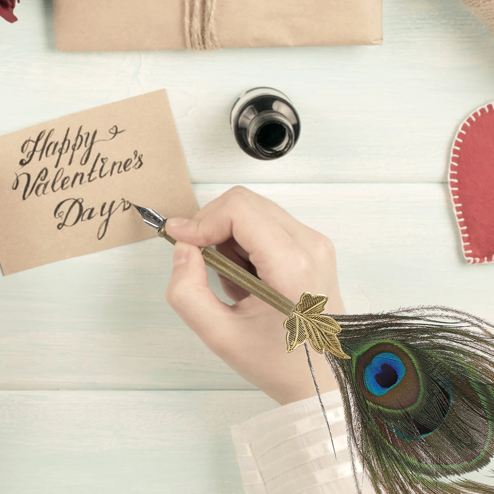 تراجع مجموعة أقلام الريشة القلم CA093035P مزدوجة الطاووس المناقير 0.5 مللي متر طرف معدني خمر القرطاسية هدايا لعيد ميلاد طالب الأعمال