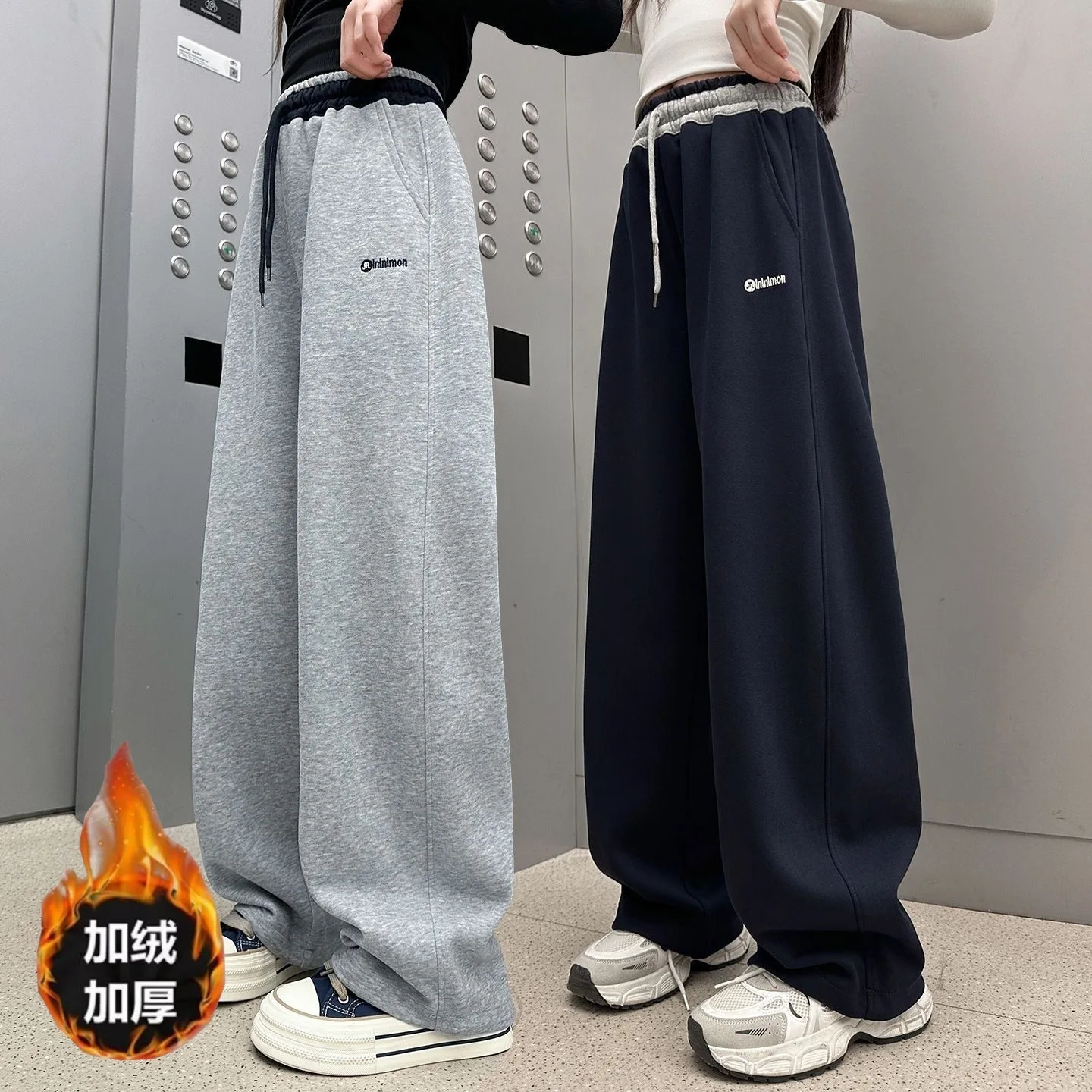 Teen Girls Thicken Warm Insulated Pants For Children Casual Winter Thermal Trousers Track Pants Kids Straight Velvet Sweatpants