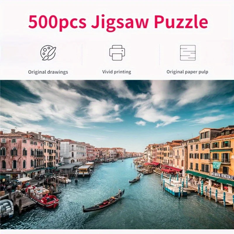 500 Pieces Jigsaw Puzzle for Adults Painting Venice Lanscape Paper Puzzles Home Decor Wall Display Christmas Festival Gift Toys