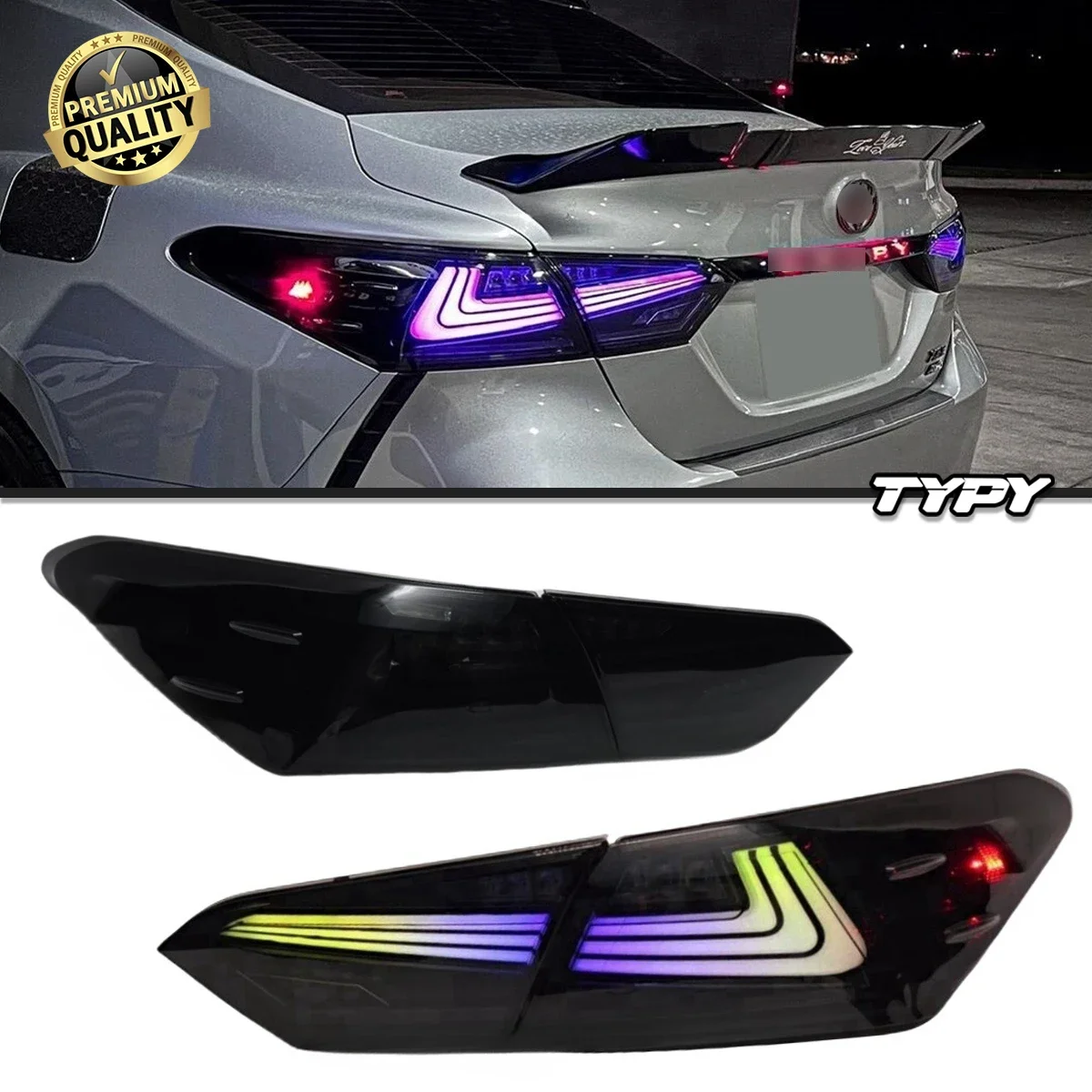 

Автомобиль для Toyota Camry RGB задний фонарь 2018-2023, обновленный модифицированный для нового DRL, динамический указатель поворота, светодиодный задний фонарь, автоаксессуары