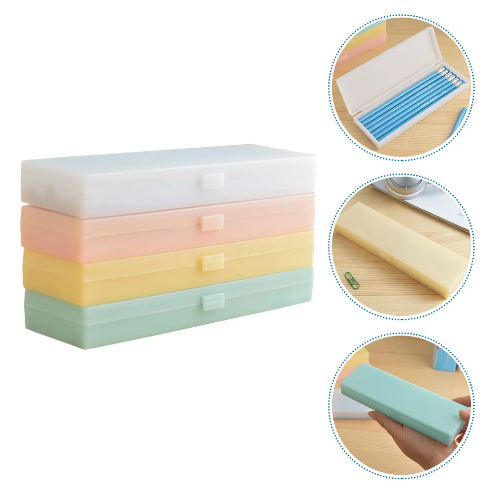 

4 Pcs Colored Pencil Case for Students Storage Stationery Plastic Translucent Box