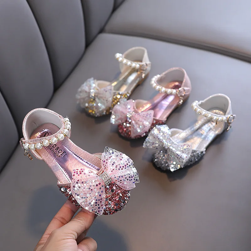 Princess Dance Sandals Summer 2022 Child Beach Shoe Baby Girls Toddlers Kid Shoe Girl Sandals Sequins Bow Fashion Shoe 1-12 Year