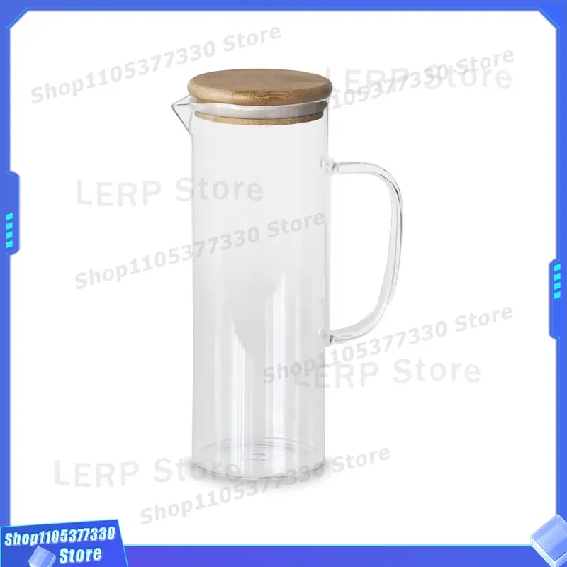 Heat Resistant Glass Teapot with Natural Wood Lid for Brewing Fruit Tea and Herbal Infusions Durable Seawater Style Kettle