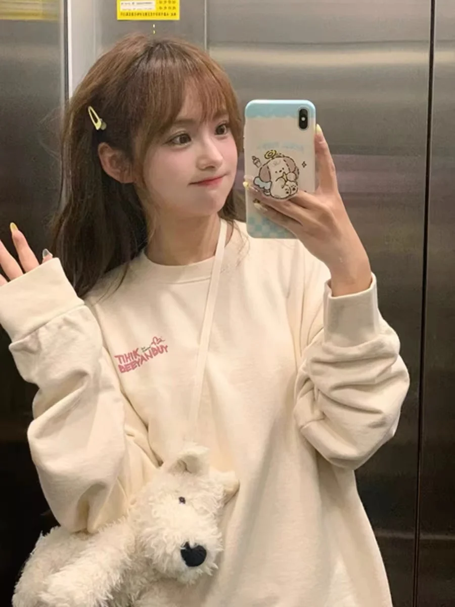 

Women'S Y2K Decorations Sweatshirts Unique Plain Quality Knitted Printing Workout Sudaderas Female V Neck Tie Couples Essential