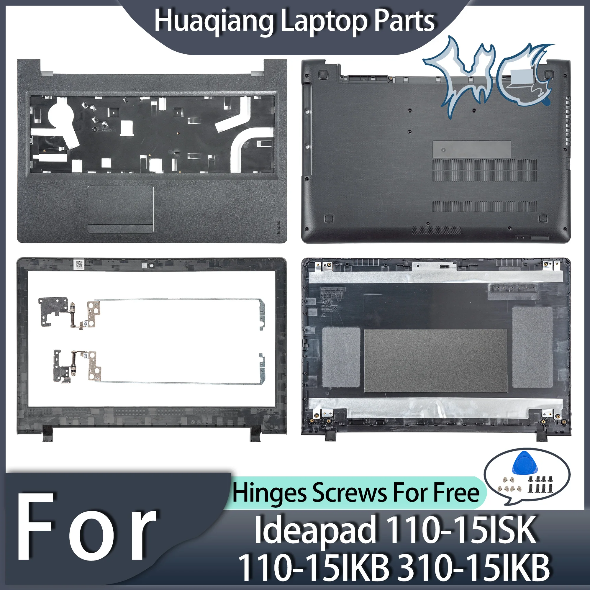 Części zamienne do Ideapad 110-15ISK 110-15IKB 310-15IKB: tylna obudowa LCD/ramka/zezdywki/podpórka na nadgarstki/dolna obudowa, czarna, do naprawy laptopa
