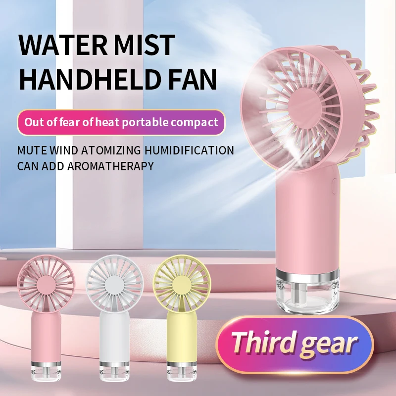 

2024 New Handheld Fan Portable Spray Humidification Mini Fan Rechargeable Air Cooler Small Air Conditioner 3 Gears for Outdoor