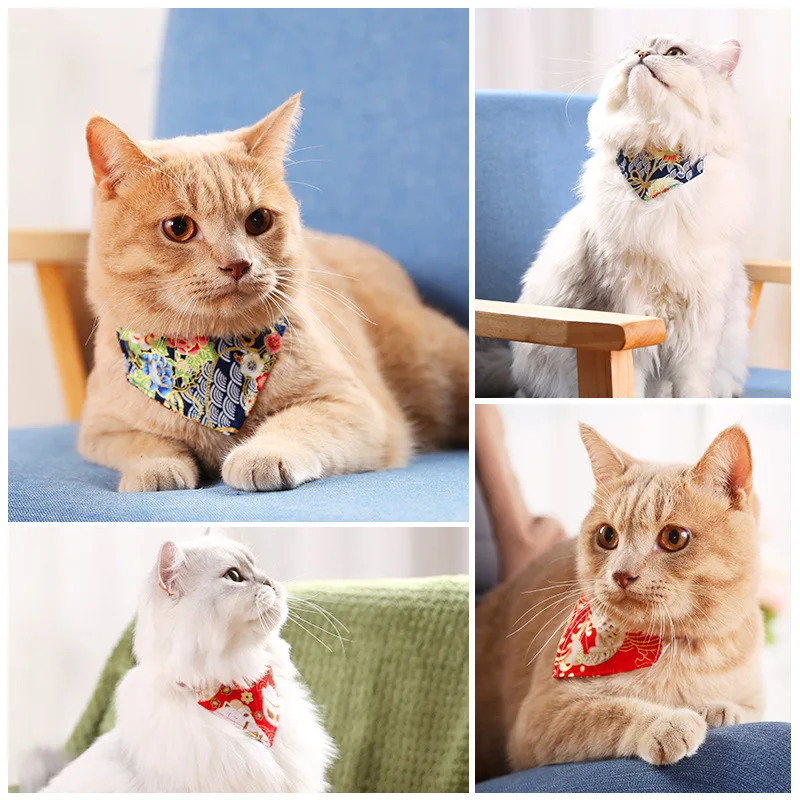 Adjustable Cat Bandana Collar Bow Tie Kitten Dog Cat Scarf Triangular Puppy Bandana Cats Necklace Scarf Cat Bibs Cat Accessories