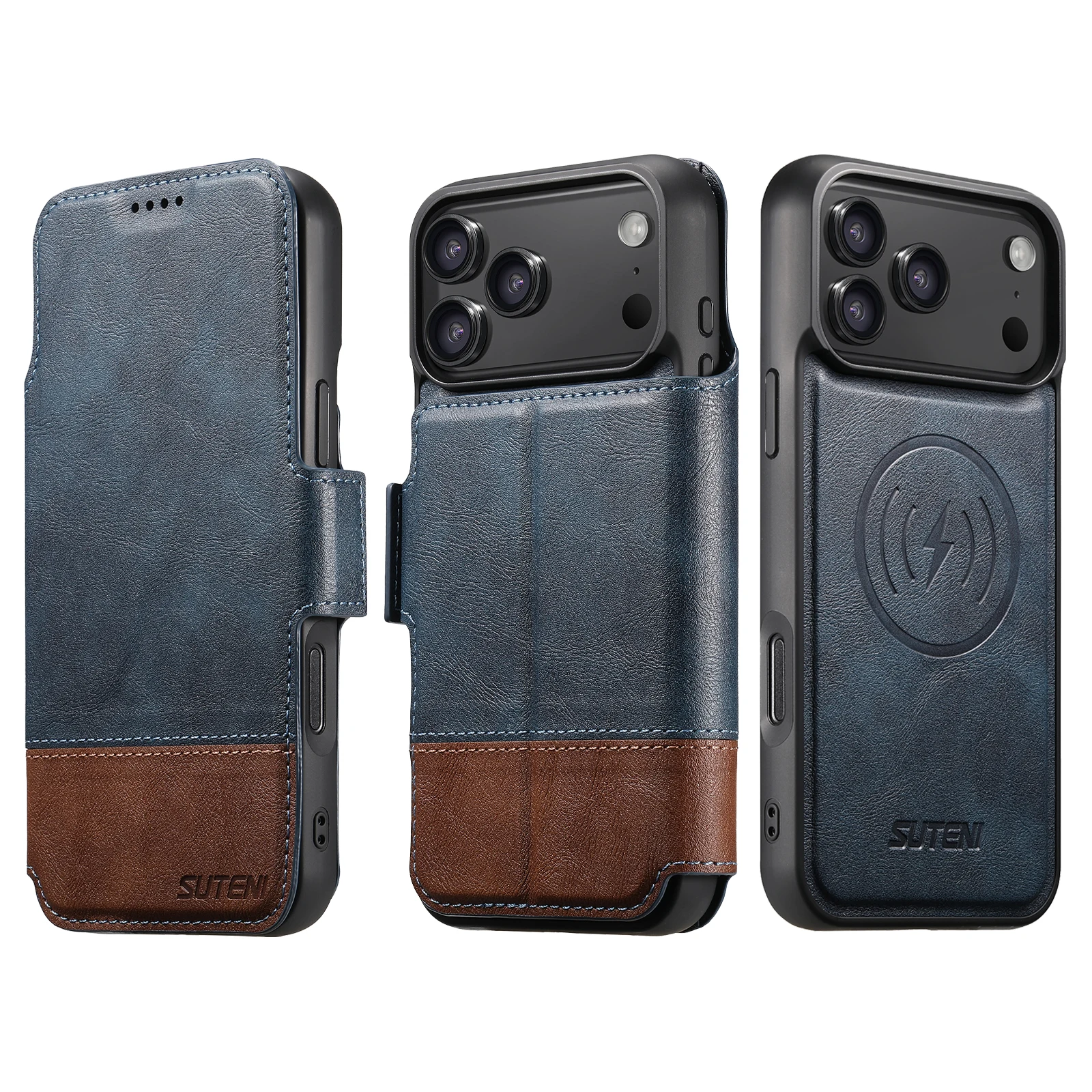 

Faux Leather Wireless Charging Card Holder Stand Wallet Magnetic Flip Cover Phone Case For iPhone 17 Pro Max 16 Plus 15 14 13 12