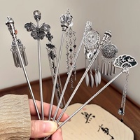 Elegant Women's Hairpin Antique Silver Butterfly Tassel Hair Stick Vintage Chinese Style Metal Jewelry Hair Accessories Hairpins