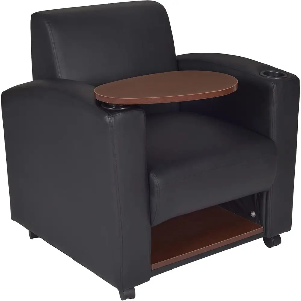 

360-Degree Swivel Chair with Tablet, Java-Inspired, Black Vinyl, Storage, Ergonomic for Office, Home, Study, Lounge
