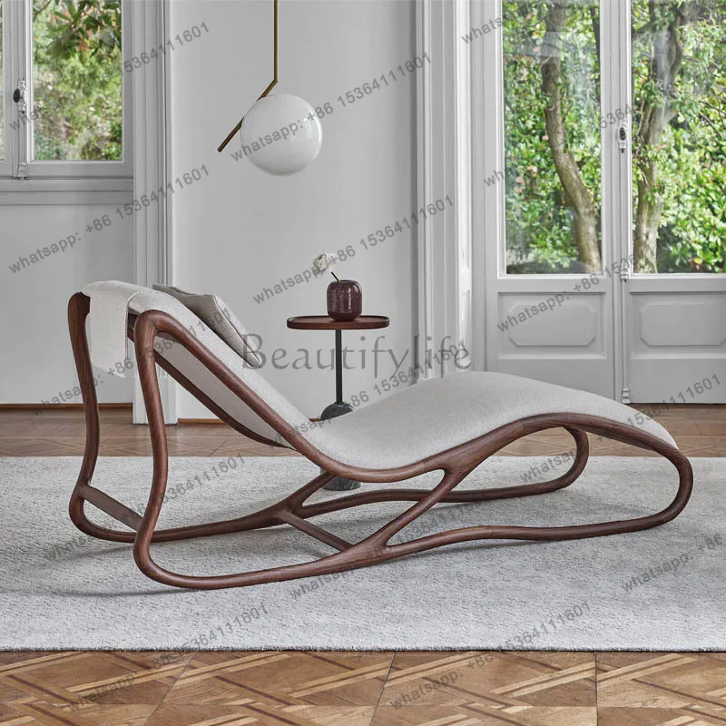 Italian wabi-sabi wind black walnut recliner lunch break home bedroom beauty fabric chaise longue chairFactory Direct