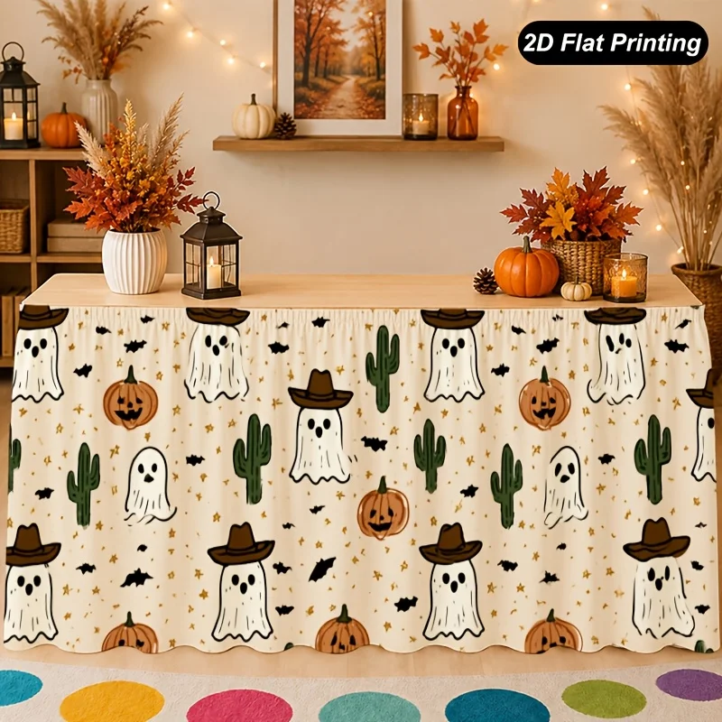 One-piece set. Autumn tablecloth. Pumpkin pattern. White vintage tablecloth. Perfect for decorating the family kitchen.