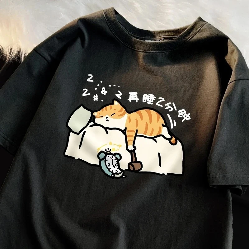 

The Cat That Really Wants To Sleep Again Print Women T-Shirt Hip Hop O-Neck Short Sleeve All-Match T Shirt Comfortable Tee Tops