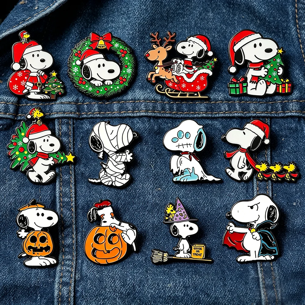 6-12Pcs Kawaii White Dog Christmas Halloween Enamel Pins Cartoon Puppy Lapel Badge Brooch For Friend Holiday Xmas Gift