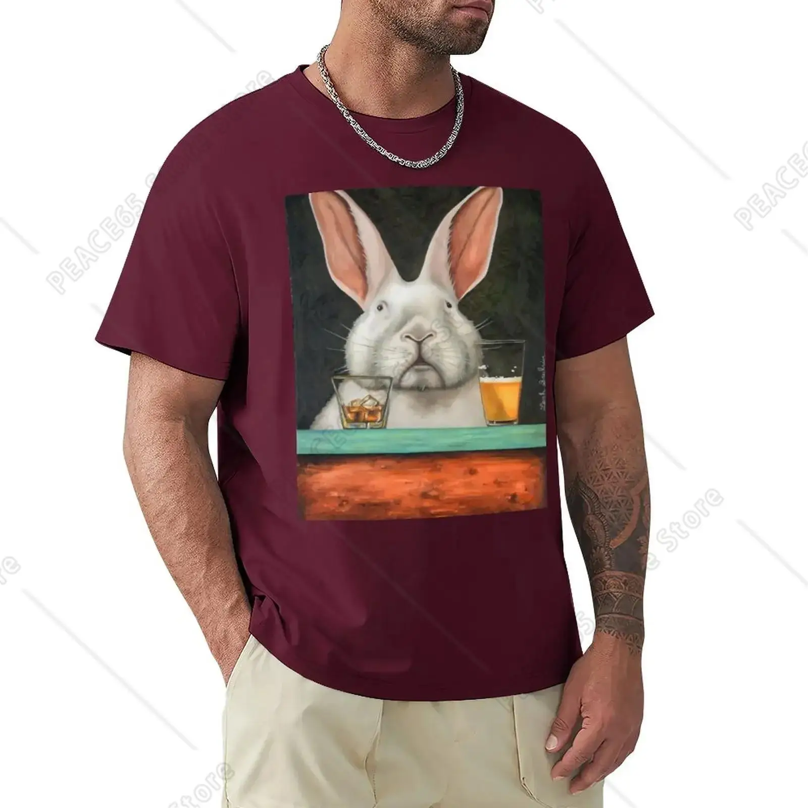 T-Shirt à Manches Courtes en Coton pour Homme, Vêtement Unisexe, Graphique, Hop Scotch, Anime Bunny