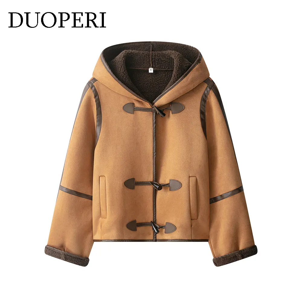 

DUOPERI женские осенние модные пальто цвета хаки винтажная куртка с капюшоном и длинными рукавами женские шикарные женские наряды