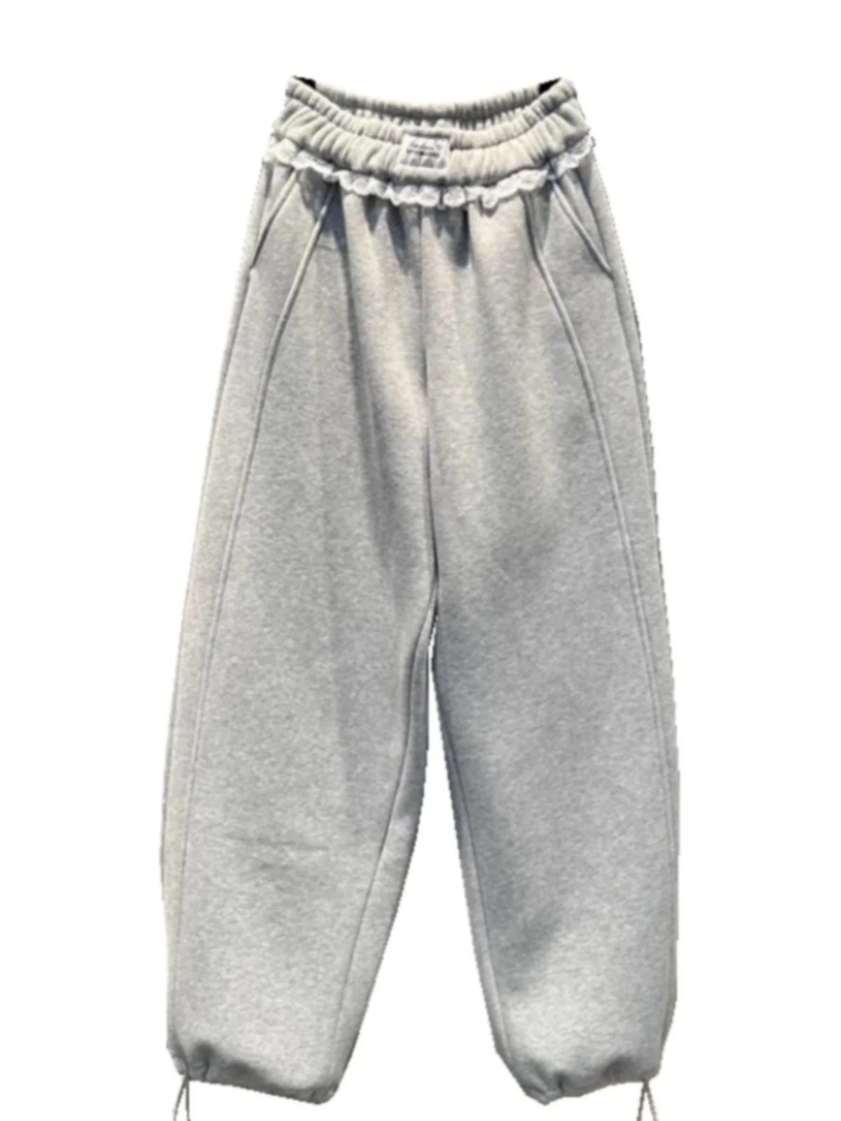 بنطلون كاجوال نسائي بتطريز دانتيل، سميك للخريف والشتاء، تصميم جديد فضفاض يُنحف الجسم، على الطراز الكوري بخصر عالٍ وأرجل واسعة