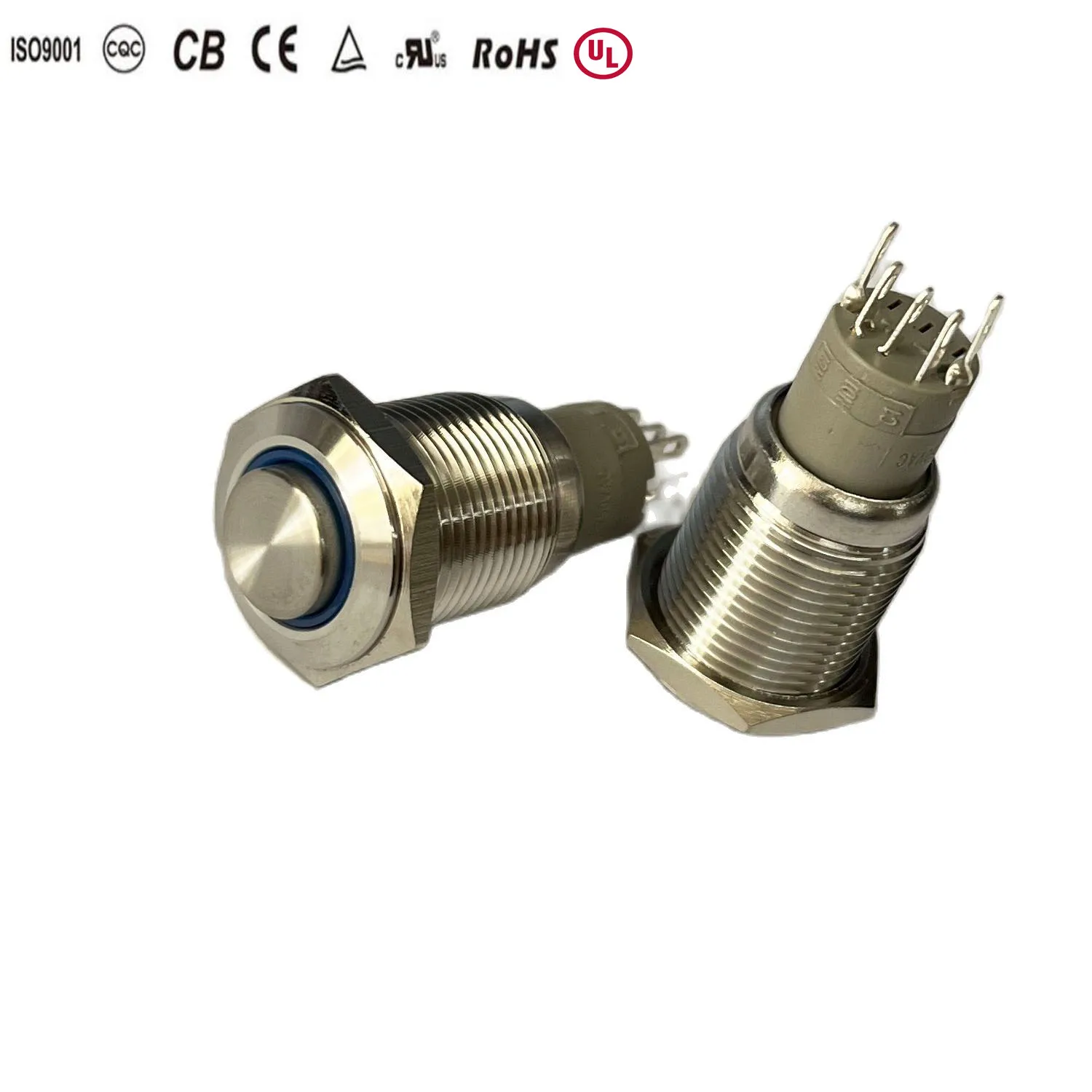 

10 Pieces Stainless Steel IP67 Waterproof 16mm 12V Blue Ring LED Self Locking Latching 1no1nc Raised Head Metal Electric Switch