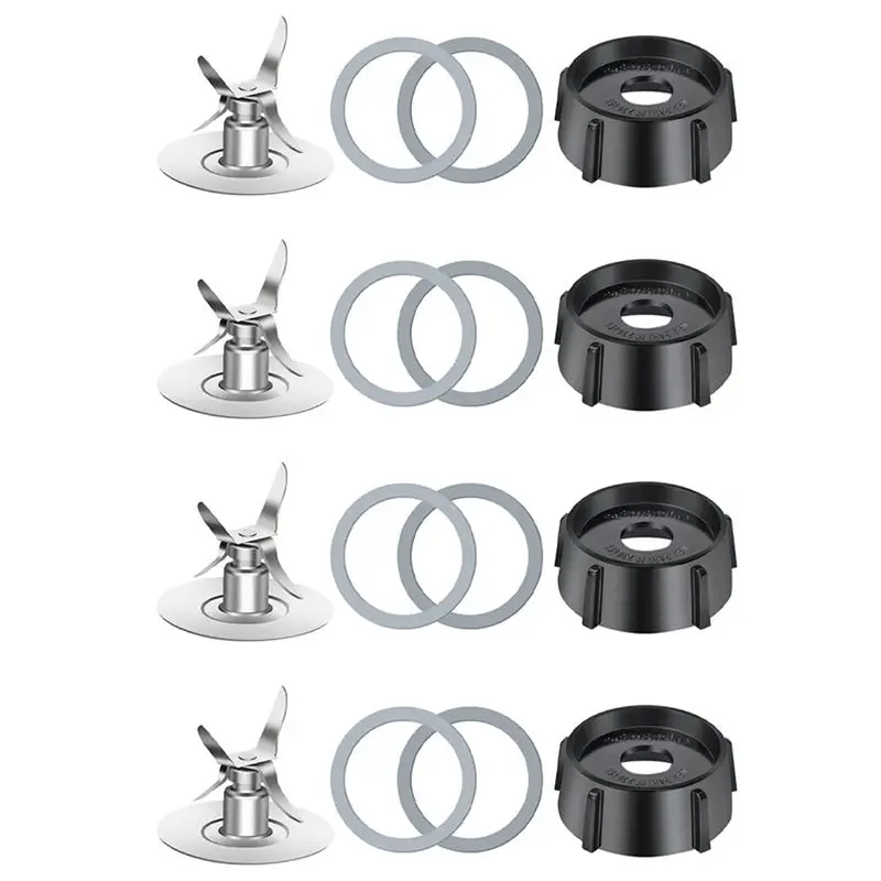4X Replacement Parts For Oster Osterizer Blender, 4 Point Fusion Blades Assembly With 8 Piece Rubber Seal Gasket 4961-B51B