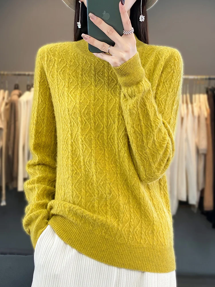 

Women's Fashion Sweater O-Neck Pullovers Long SleeveTop Knitwear Wool Thick Warm Soft Comfortable Jacquard Weave Sweater Vintage