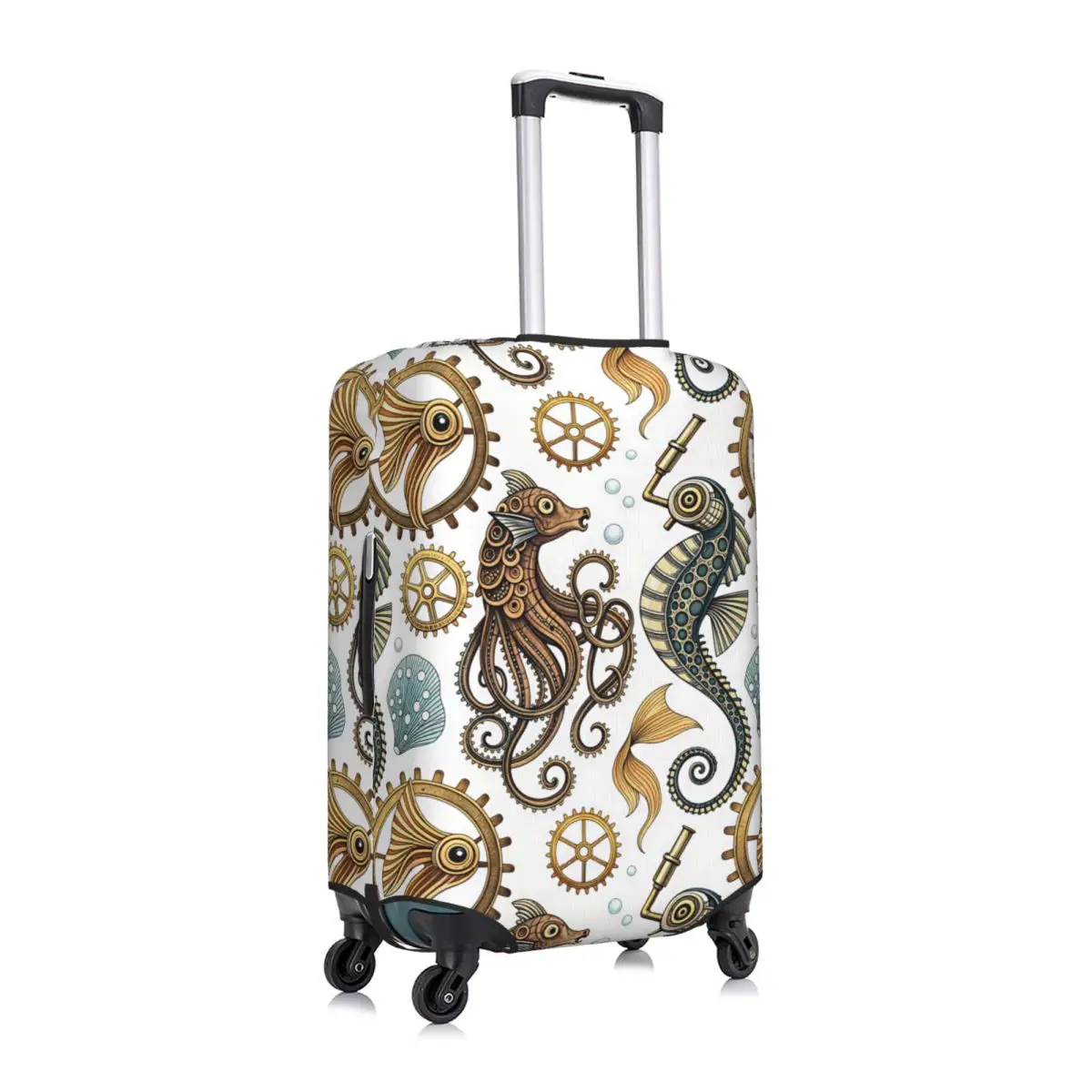 Steampunk Octopus Seahorse Pattern Travel Luggage Cover Elastic Sea Creatures Suitcase Cover Protector Fit 18-32 Inch
