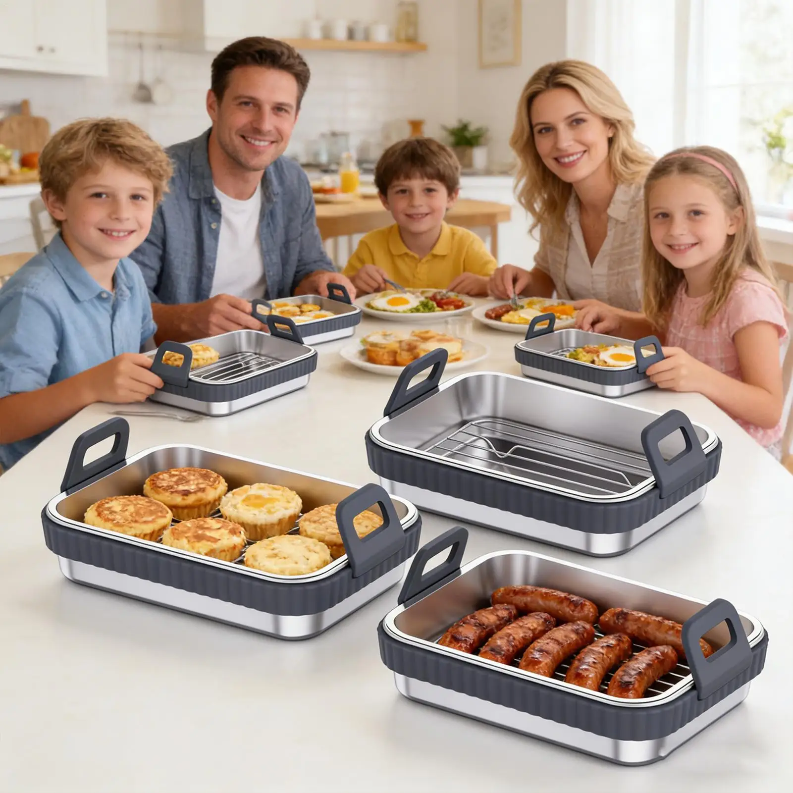 Airfryer Basket Food Grade High-Temp Resistant Kitchen Tools with Lid Air Fryer Roasting Pan Baking Tray for Crispy Foods Home
