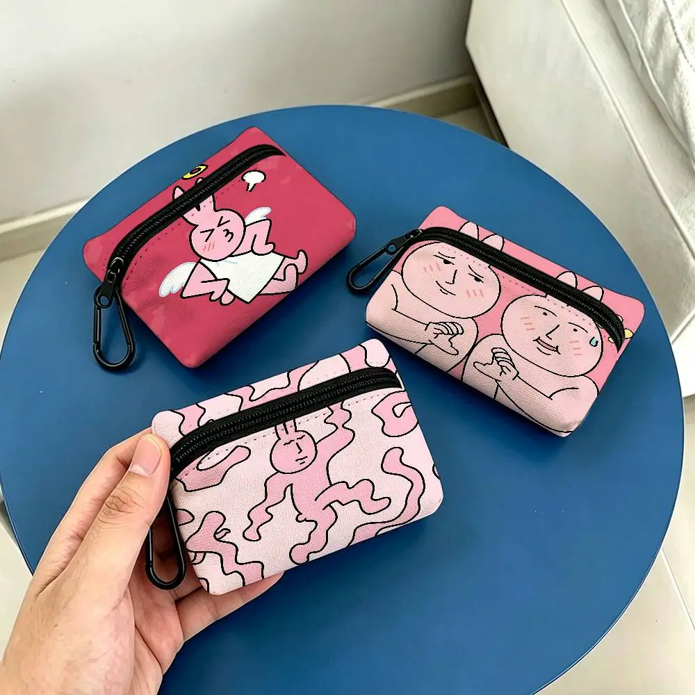 Himari Myfriend Pink Rabbit Oxford Fabric Mini Coin Wallet Smooth Zipper Hanging Design Multi-use Small Storage Bag For Travel