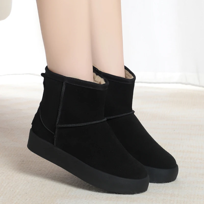 AIYUQI Snow Boots Female Genuine Leather 2024 New Winter Ankle Boots Women Flat Non Slip Natural Wool Warm Boots Women