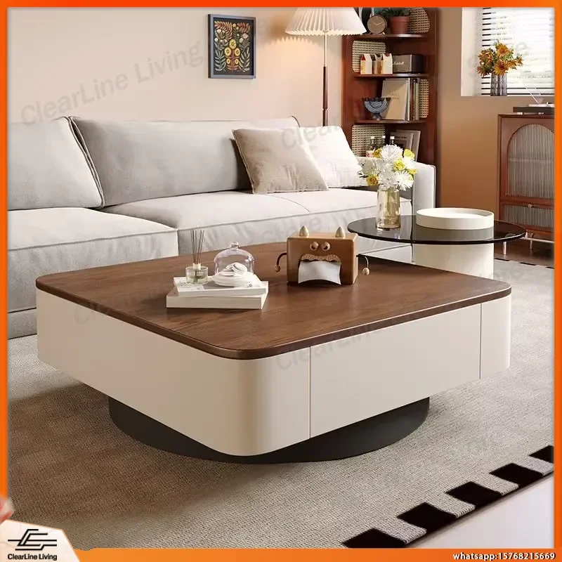 

Walnut Wood and Tempered Glass Coffee Table Set with High Gloss Finish Living Room Center Table and Sturdy Cylindrical Side