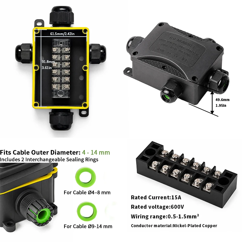 IP68 Wasserdichte Anschlussdose für den Außenbereich mit Kabelverschraubung für LED-Gartenbeleuchtung und Solarverkabelung – Detail 5