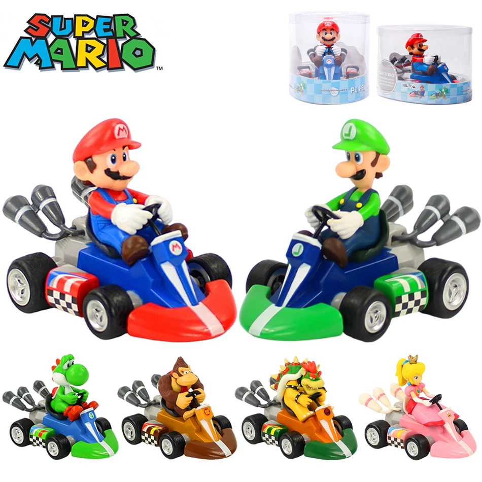 Super Mario Pull Back Car Green Yoshi Donkey Kong Bowser Luigi Toad Princess Peach figura de acción juguetes Anime Game Doll