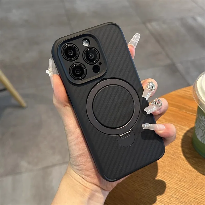 

Магнитный кронштейн с узором из углеродного волокна для iPhone 15 pro max, черный чехол для мобильного телефона из ПК