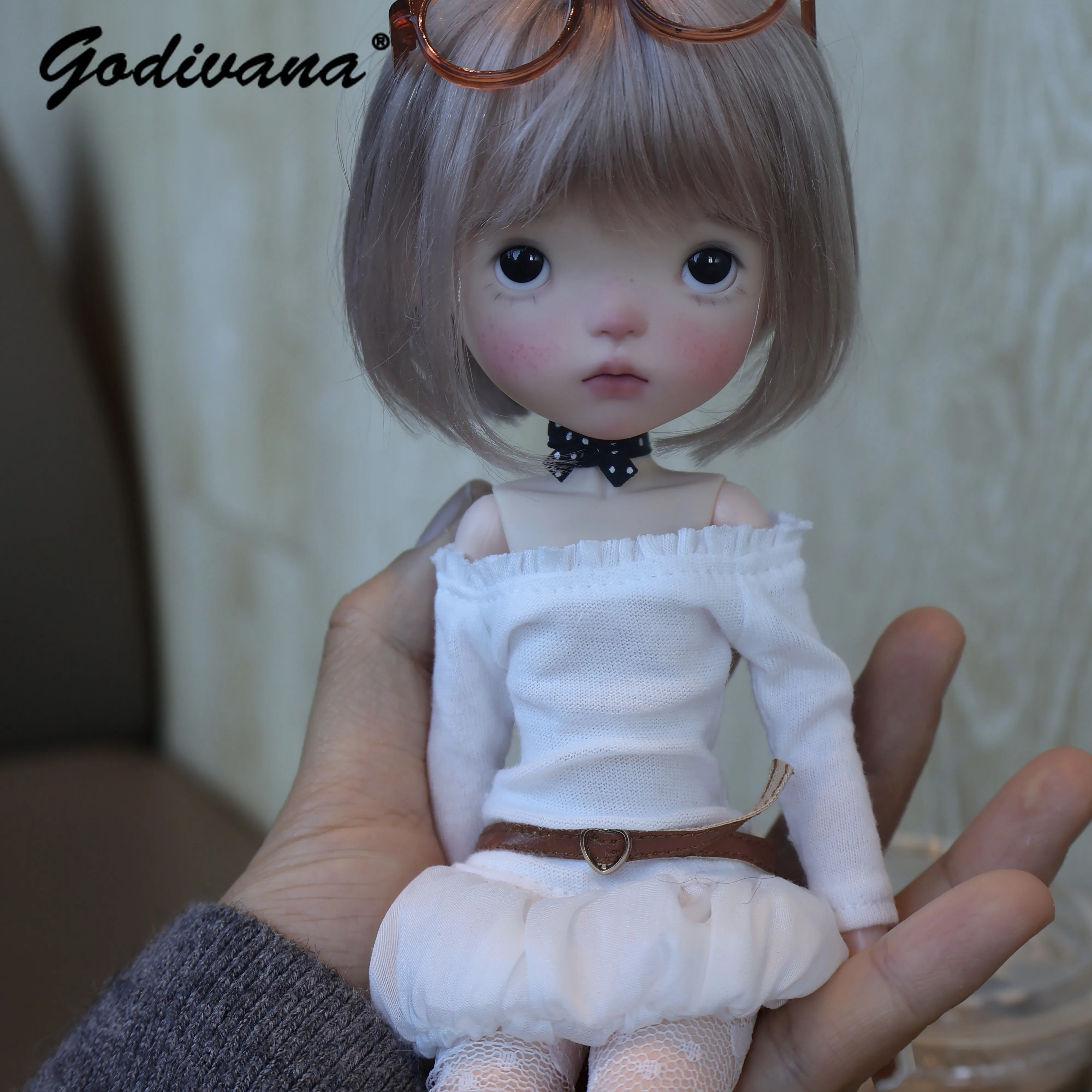 Ob22 Ob24 Blythe Azones Bjd Doll Clothes Sweet Long Sleeve Off-shoulder Bud Plaid Splice Knit Dress with Leather Belt for BJD