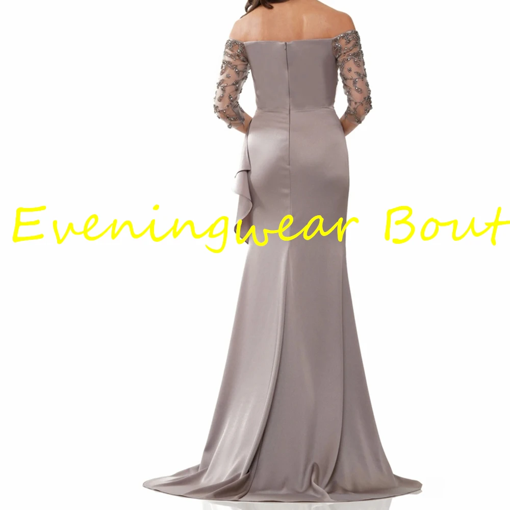 Customized Temperament Straight Floor Length Strapless Jersey Half Sleeves Crystal Evening Dress Fashion vestidos para mujer