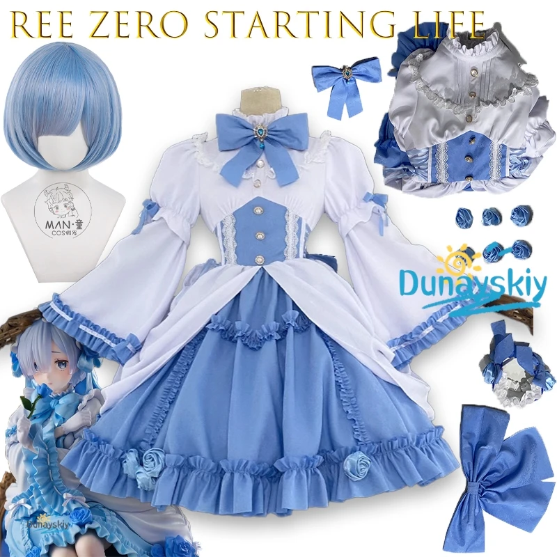 

Re:Zero Life In Another World Rem Косплей Костюм Высокое Качество Синий Белый Готический Лолита Сексуальный Дизайн Женское Платье