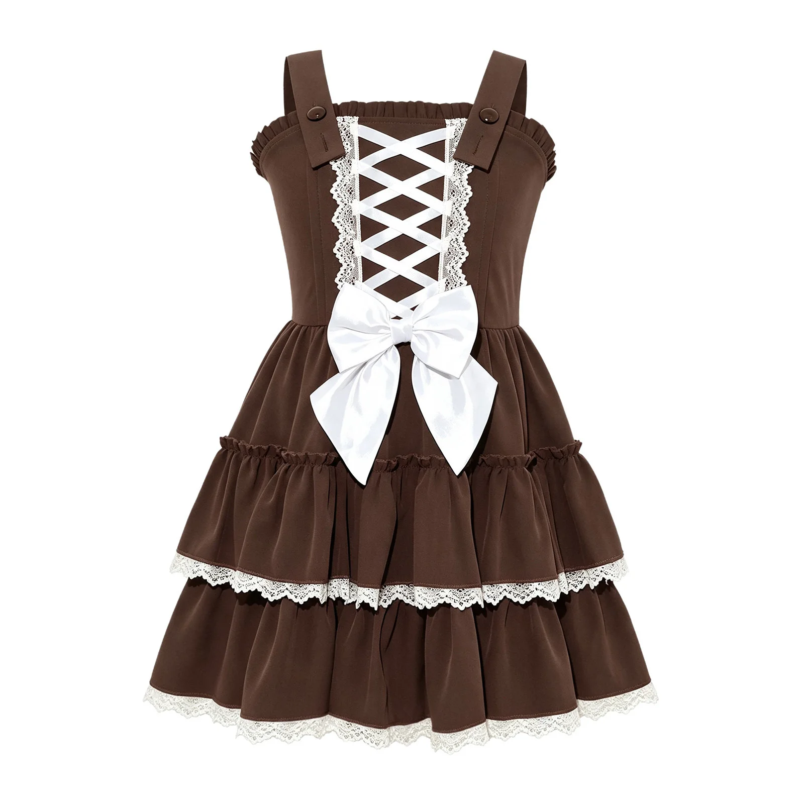 Kids Girls Japanese Ruffle Fancy Dress Birthday Costume Bowknot Princess Dress for Halloween Theme Party Carinval Outtfits