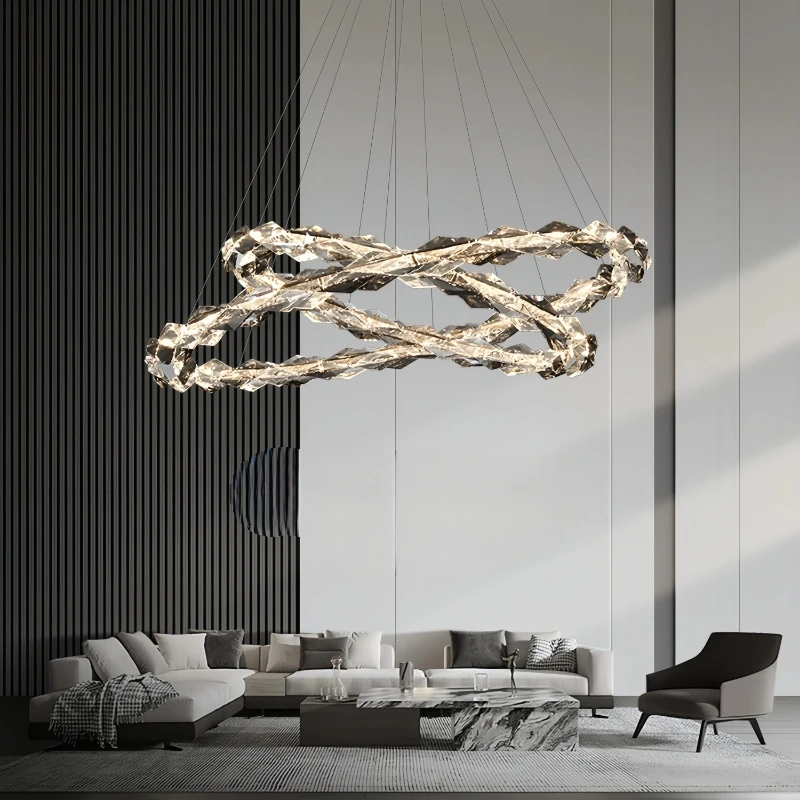 American styleAdjustable Chain Crystal Chandelier Ring double-layer Ceiling Light for bedroom Living