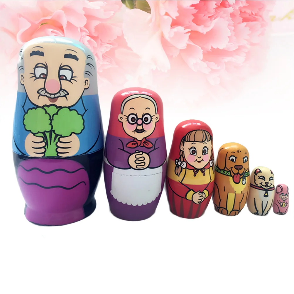 6 Pcs Pull Radish Nesting Dolls Colorful Stacking Toys Decorative Russian Matryoshka Dolls Wooden Figurines Art