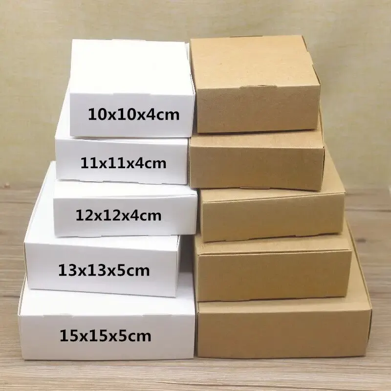 10pcs/lot Kraft Gift Paper Box Mult Size White Paper Cardboard 2 Colour Option