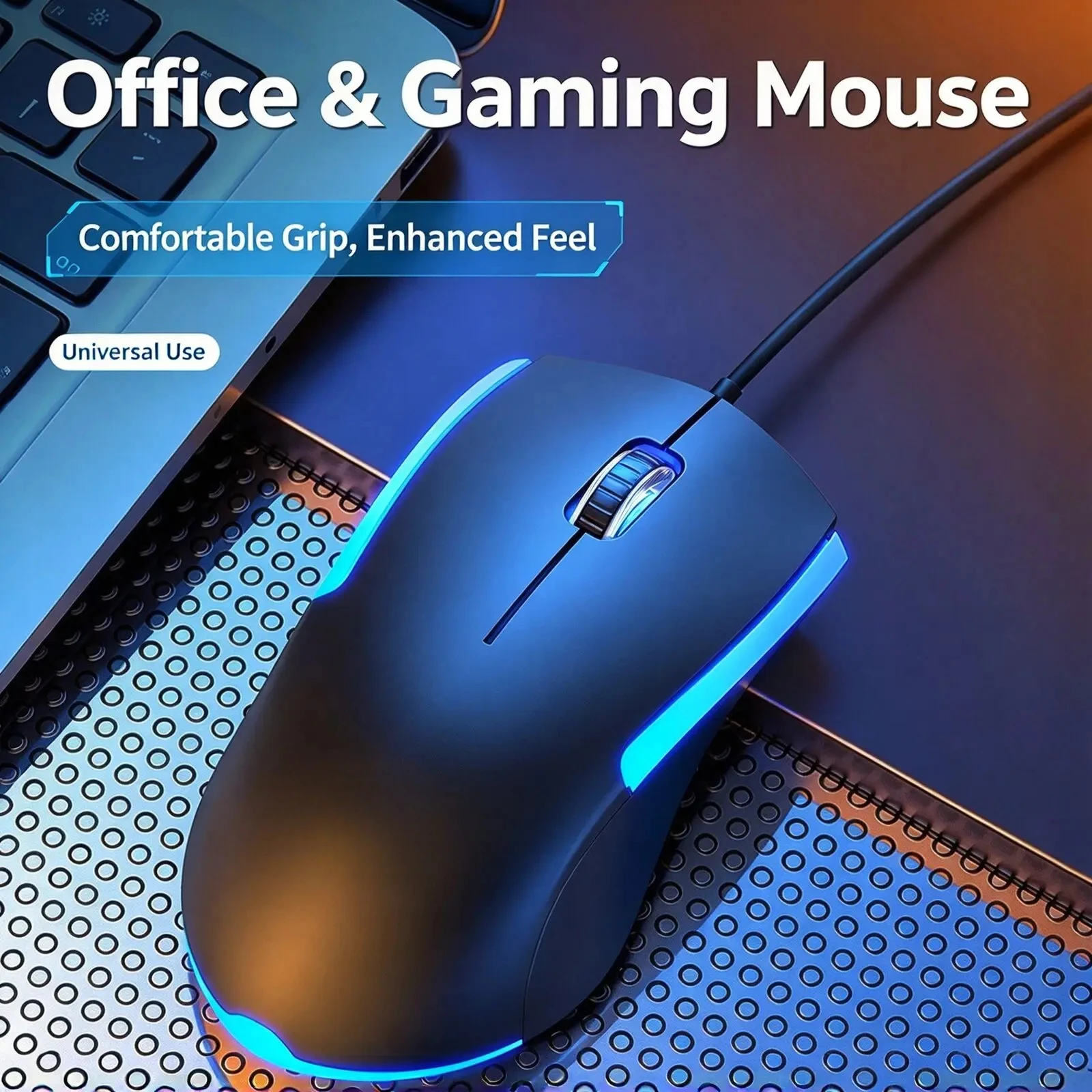 Wired Gaming Mouse RGB Backlit USB Computer Optical Lightweight Mouse 1200DPI 3‑Button Ergonomic Mice for PC Laptop Office Game