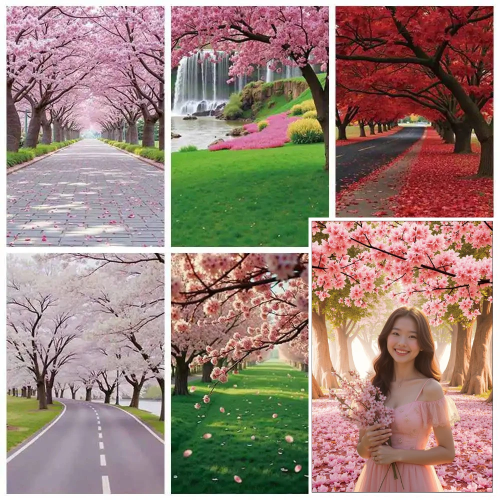 

MOON.QG Spring Flowers Blossom Photography Backdrop Natural Floral Hanging Garden Park Photo Studio Background Decor Photozone