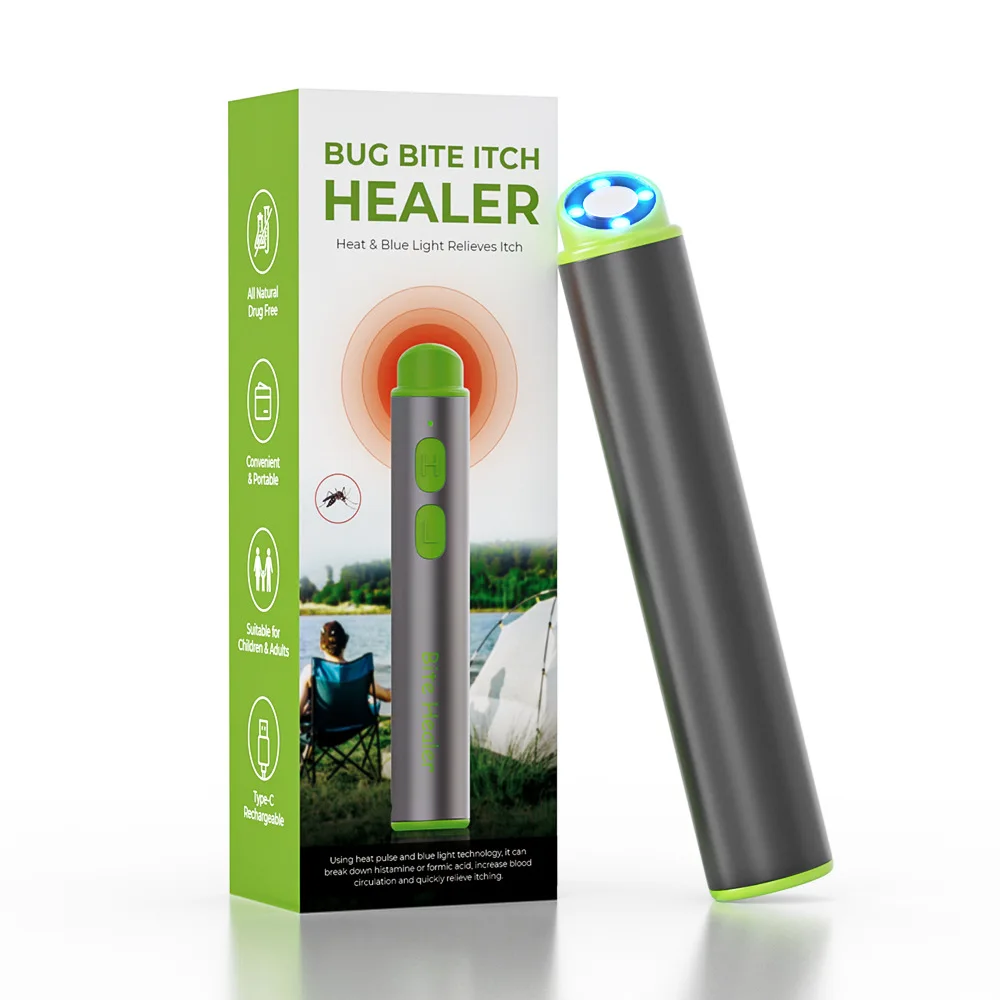 

Популярное электрическое устройство против зуда 2025 года снимает укусы насекомых, портативное и многоразовое использование синего света на открытом воздухе с перезаряжаемым USB-приемником