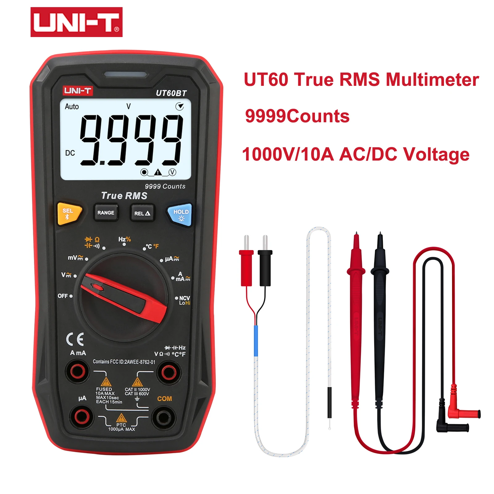 UNI T UT60S UT60BT Digital Multimeters 9999 Counts 1000V/10A True RMS Current Meter NCV AC/DC Voltage Tester Hz Capacitor Tool