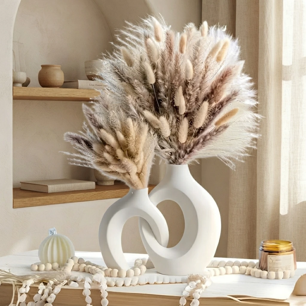 Neueste Modelle Hohle Nordische Moderne Vasen-Set 2-teilig für Wohnzimmer-Dekoration Kunststoff-Blumenvasen