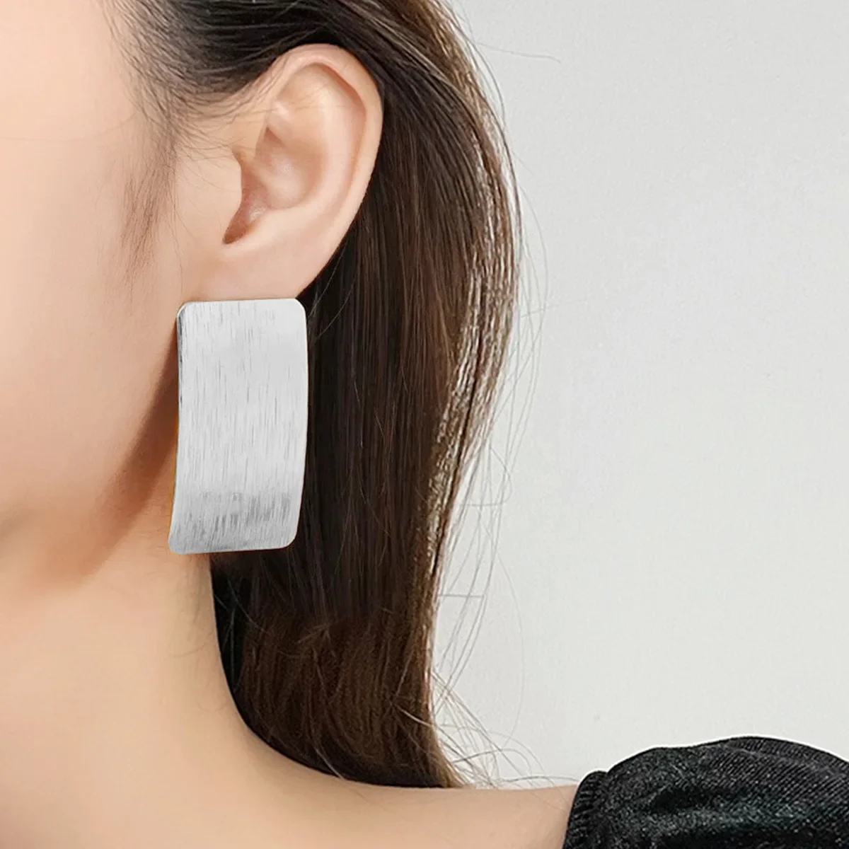 Simplified Geometric Rectangular Brushed Metal Earrings for Women Party OL Holiday Fashion Jewelry Ear Accessories AE093